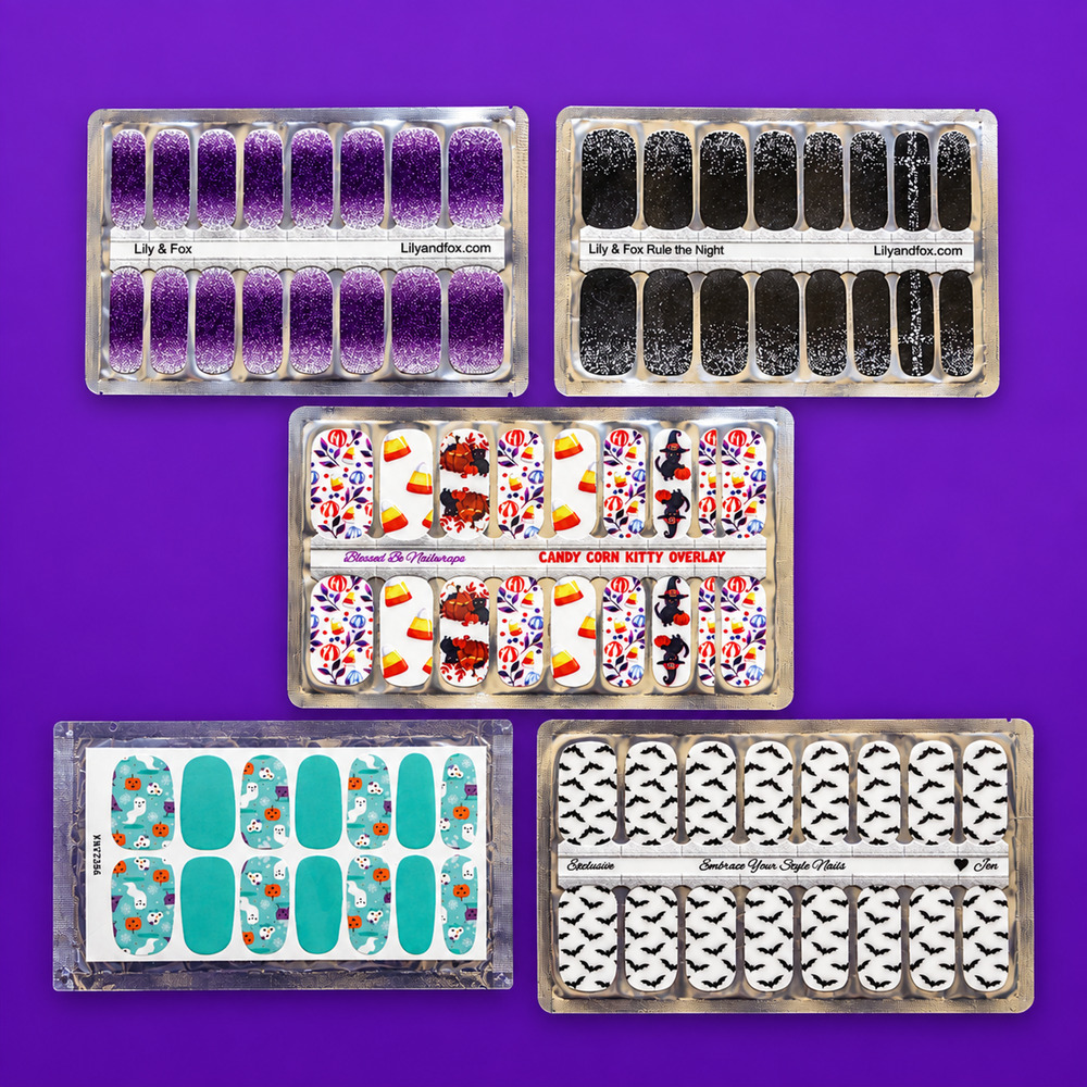 Halloween Nail Wraps Lot of 5 Lily & Fox Blessed Be Bats Cats Candy Corn